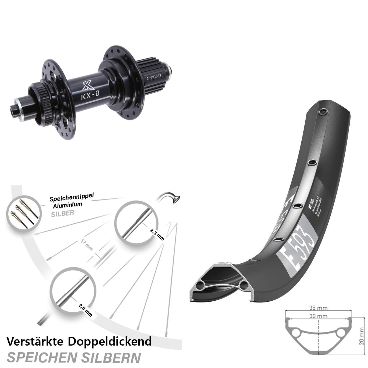 DT Swiss E 593 KX-B 29 Zoll Disc Laufrad QR Boost Shimano Micro Spline