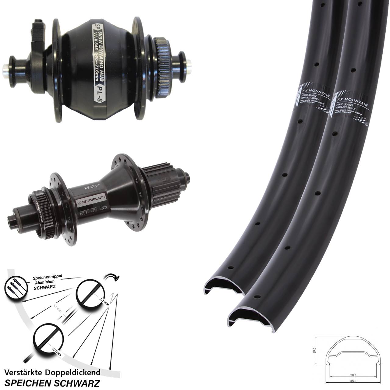 29 Zoll KX Mountain TR DT Swiss 370 Hybrid S PL-8 Disc Laufradsatz QR Micro Spline