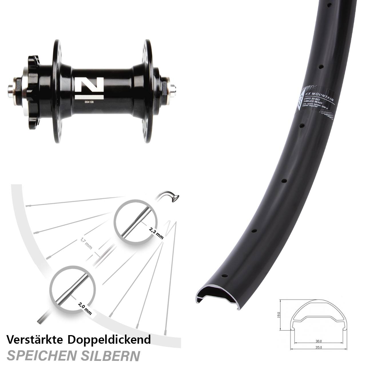 29 Zoll KX Mountain Novatec D041 6-Loch Vorderrad für Schnellspanner