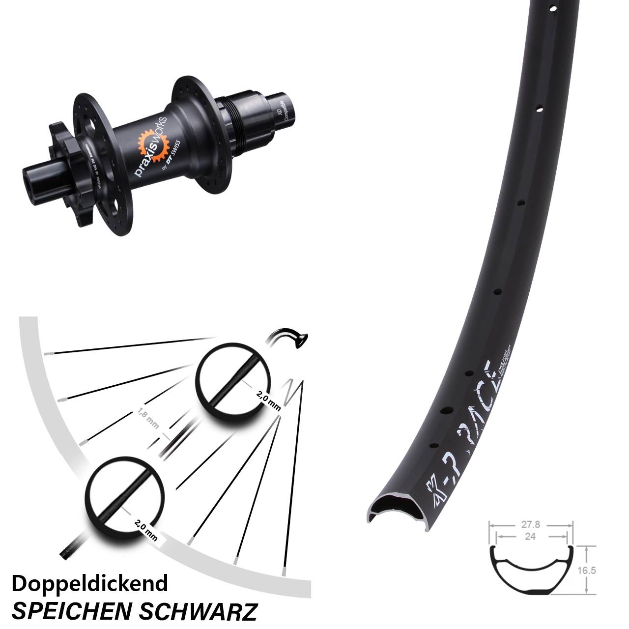 DT Swiss 350 SL KX-R Race Laufrad 29 Zoll 6-Loch Sram XD 12x142 mm Ratchet 36
