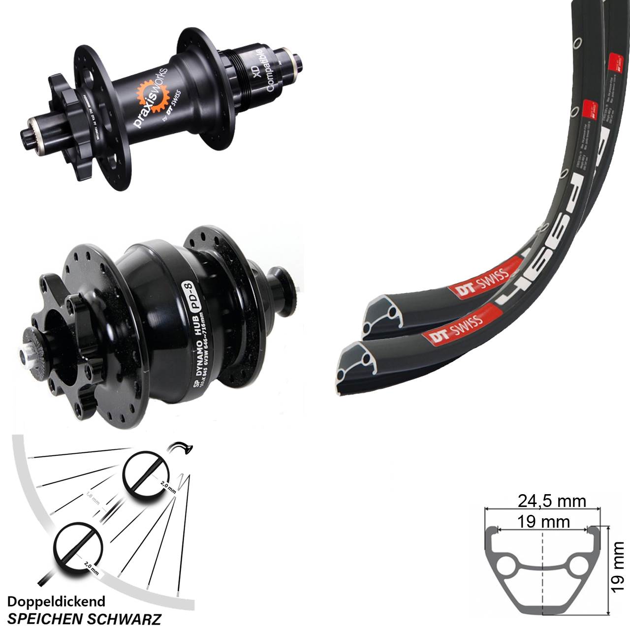 Laufradsatz 29 Zoll DT Swiss 466-350 Shutter PD-8 Disc 6-Loch Sram XD für Schnellspanner