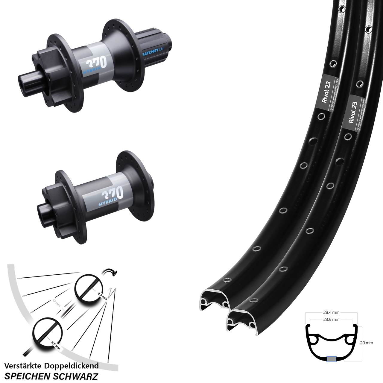 Ryde Rival 23 DT Swiss Hybrid 370 27,5 Zoll Laufradsatz 6-Loch 15x110 12x148 8-11 fach