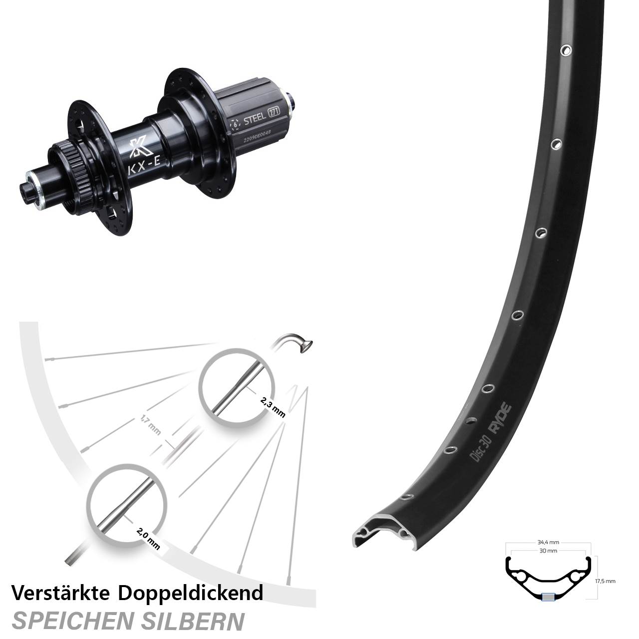 Centerlock Hinterrad 29 Zoll Ryde Disc 30 KX-E 8-12 fach HG QR