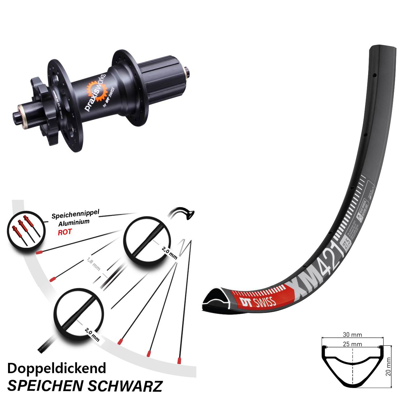 27,5 Zoll DT Swiss XM 421-350 6-Loch Hinterrad für Schnellspanner 8-11 fach