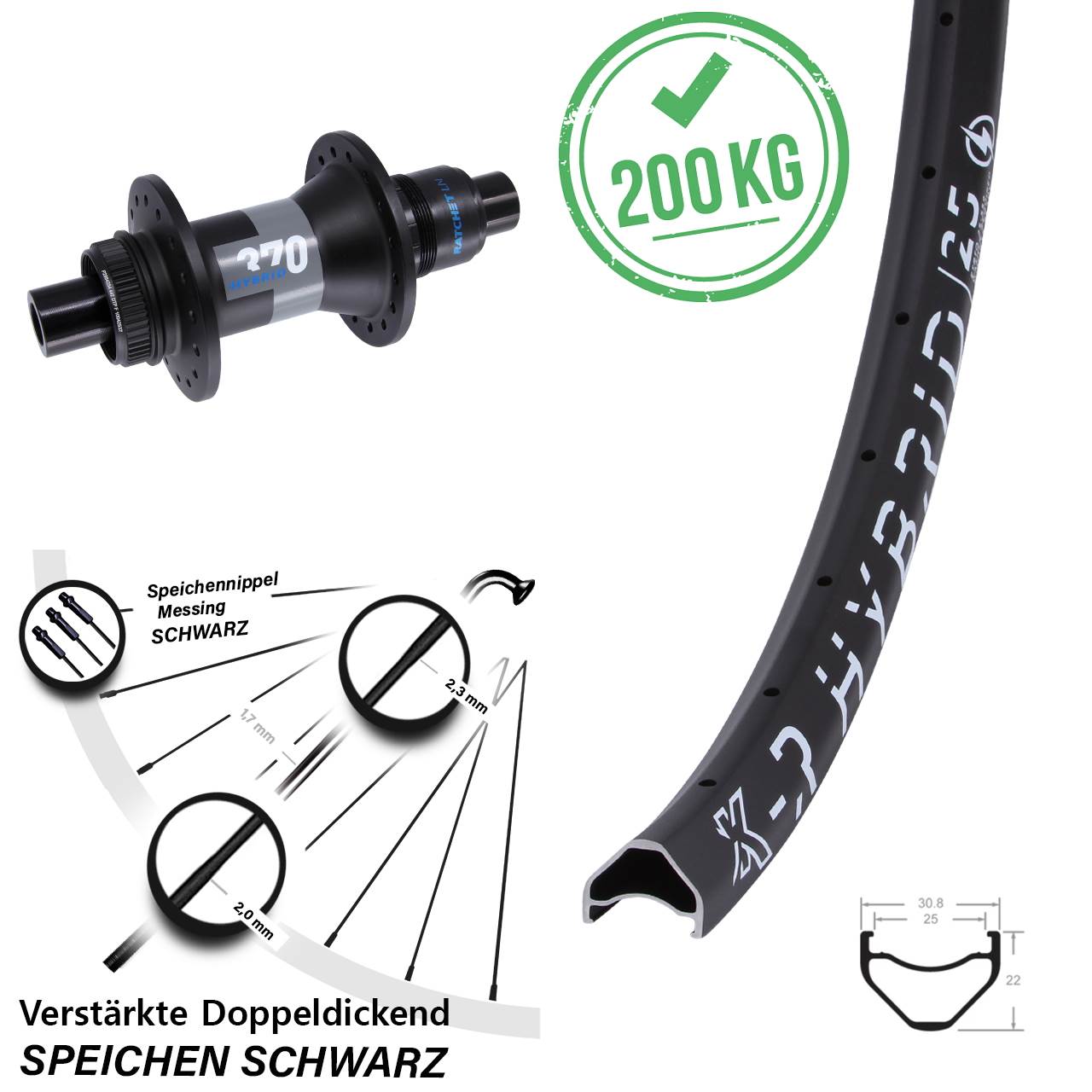 Disc Hinterrad 650B DT Swiss 370 KX-R Hybrid 25 SRAM XD 12x148