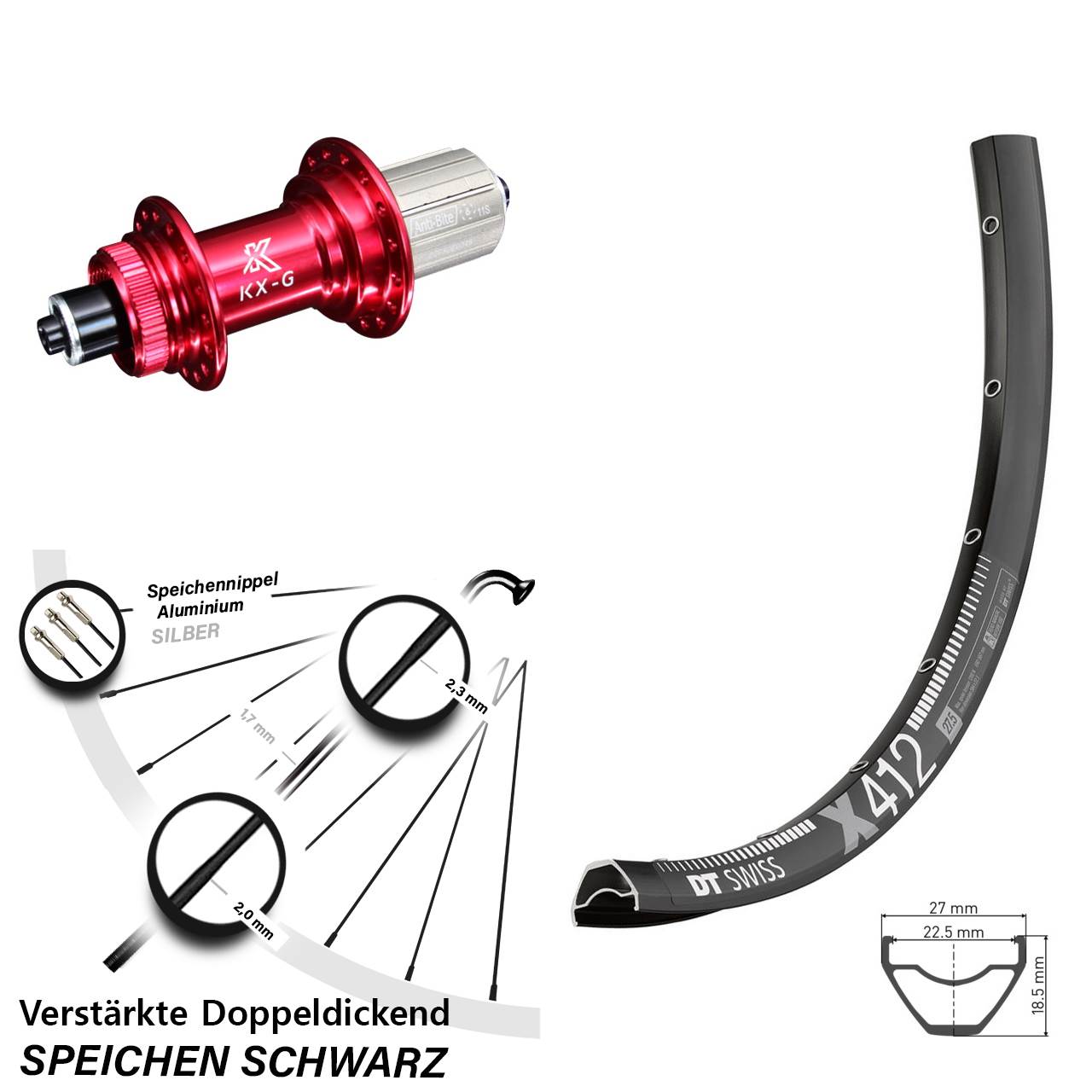 29 Zoll DT Swiss X412 KX-G rot Hinterrad Centerlock für Schnellspanner 8-12 fach HG