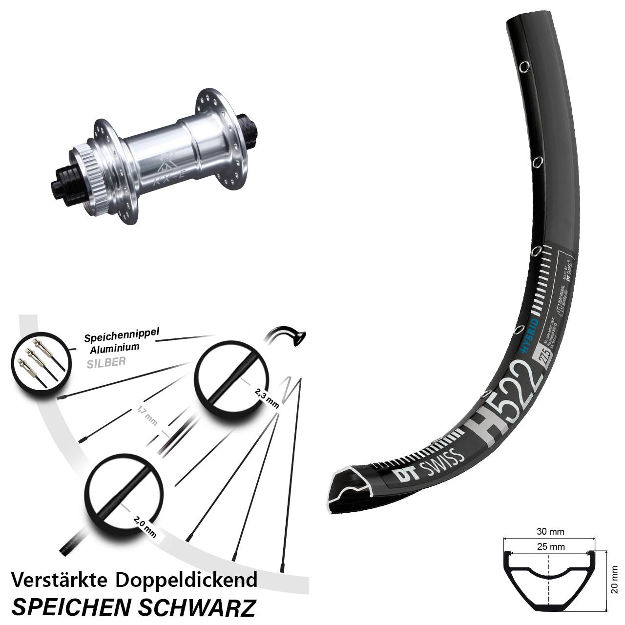 29 Zoll Vorderrad KX-E Schnellspanner 5x100 DT Swiss H 522 Centerlock