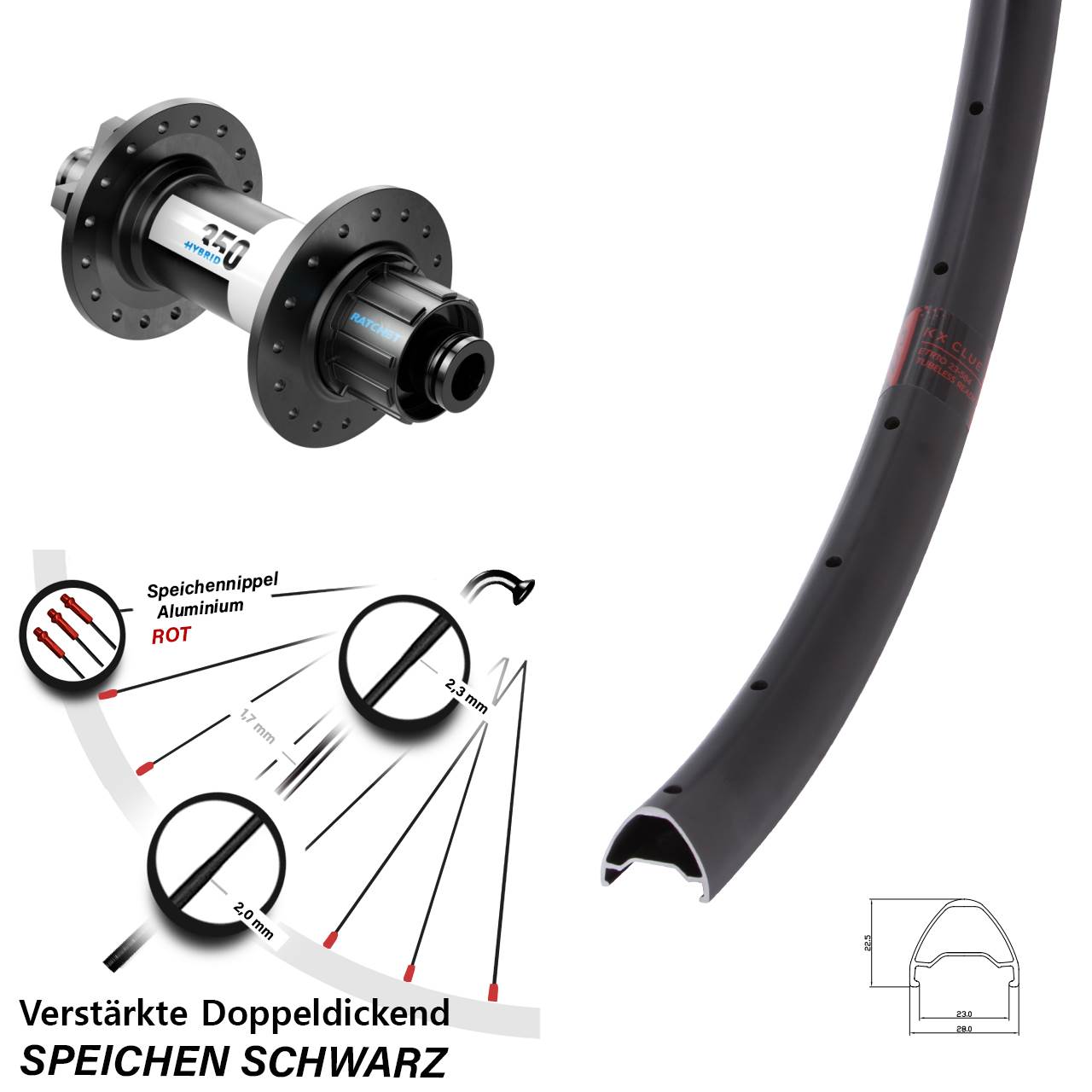 Hinterrad 6-Loch 12x142 27,5 Zoll KX Clue DT Swiss 350 Hybrid Singlespeed