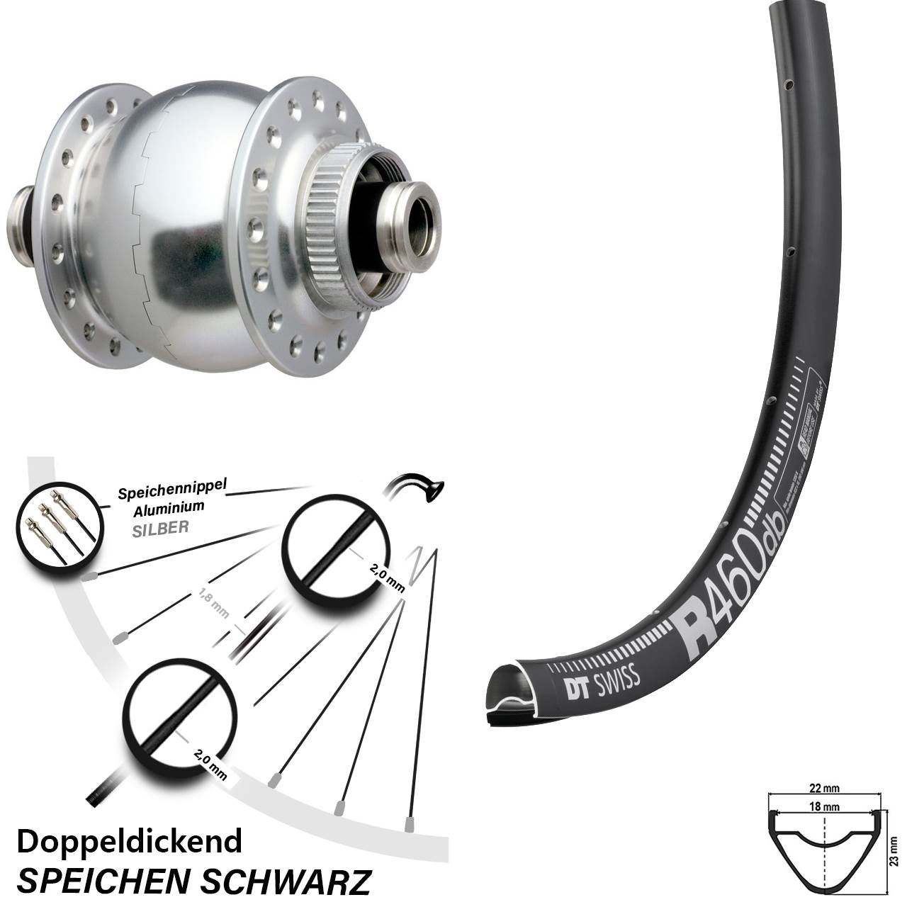 Vorderrad 28 Zoll DT Swiss R 460 DB SON delux 12 Nabendynamo