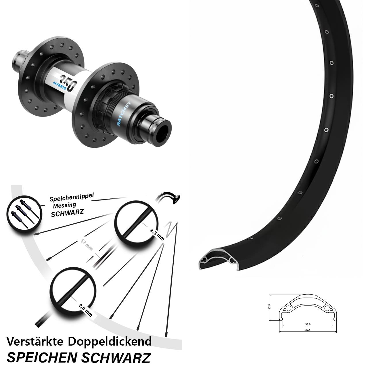 29 Zoll Ryde Disc 35 DT Swiss 350 Hybrid Laufrad 12x148 XD 11-12 fach