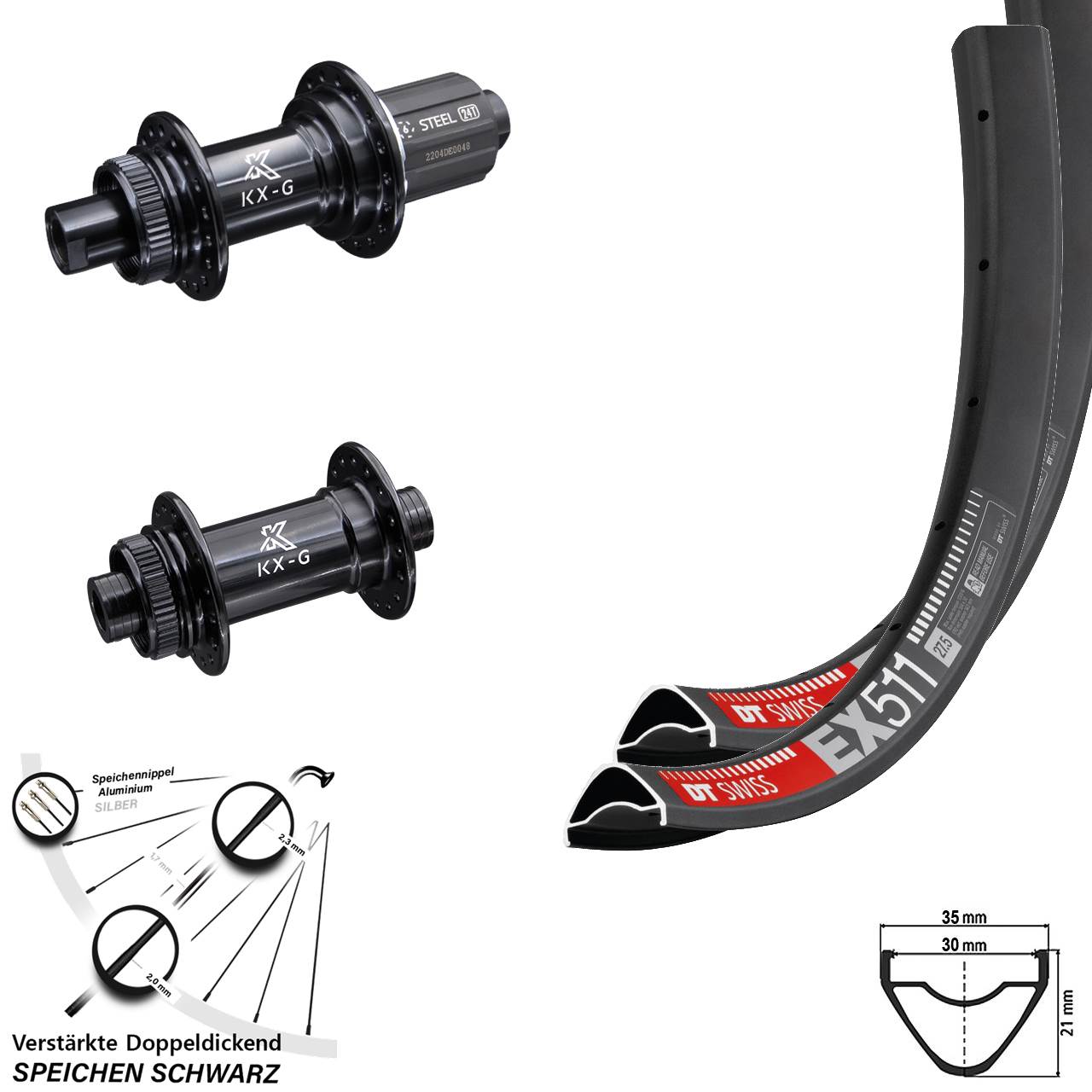 29 Zoll DT Swiss EX511 KX-GS Stahl Freilauf Disc Laufradsatz 12x100/142 8-12 fach