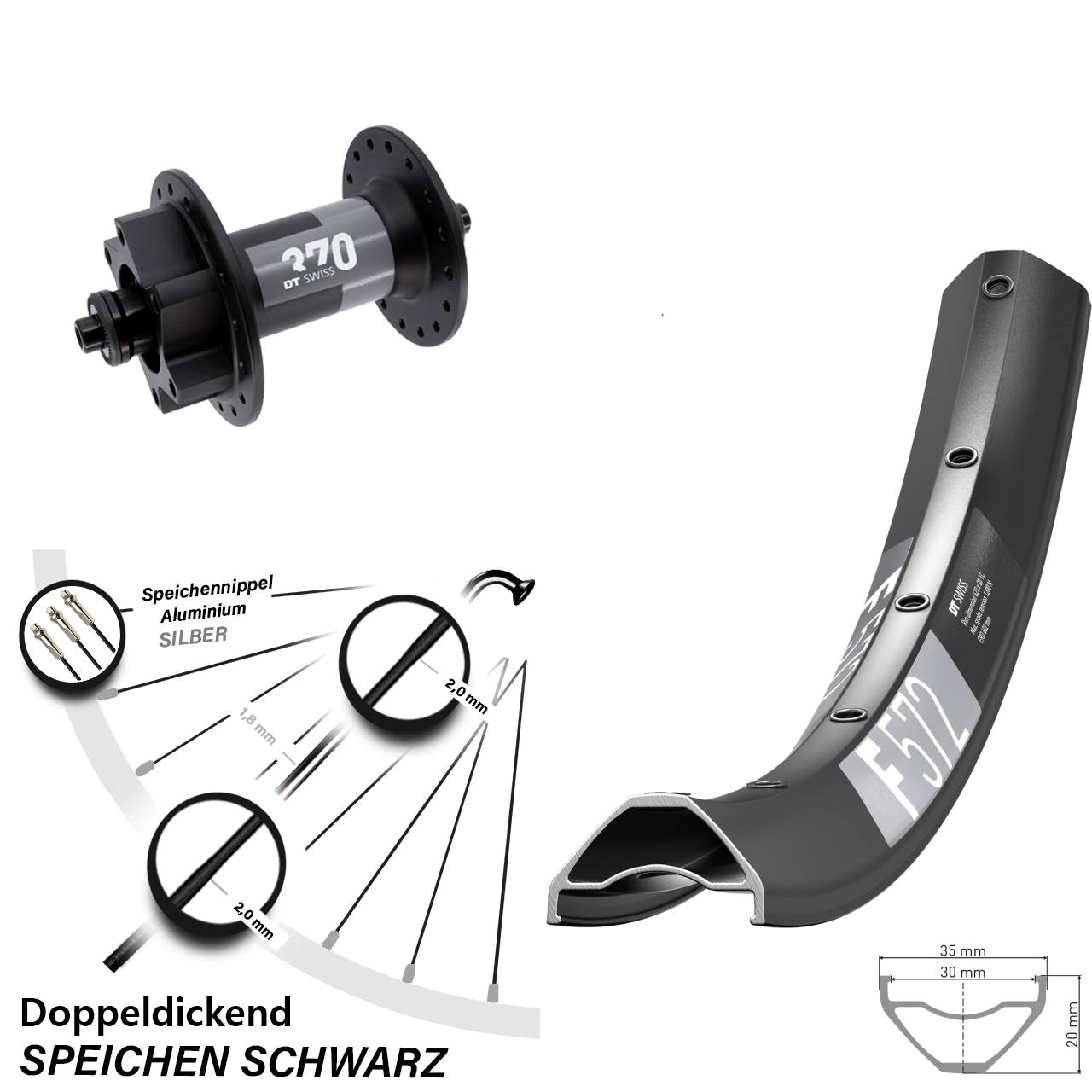 DT Swiss F572-370 29 Zoll Disc Vorderrad für Schnellspanner