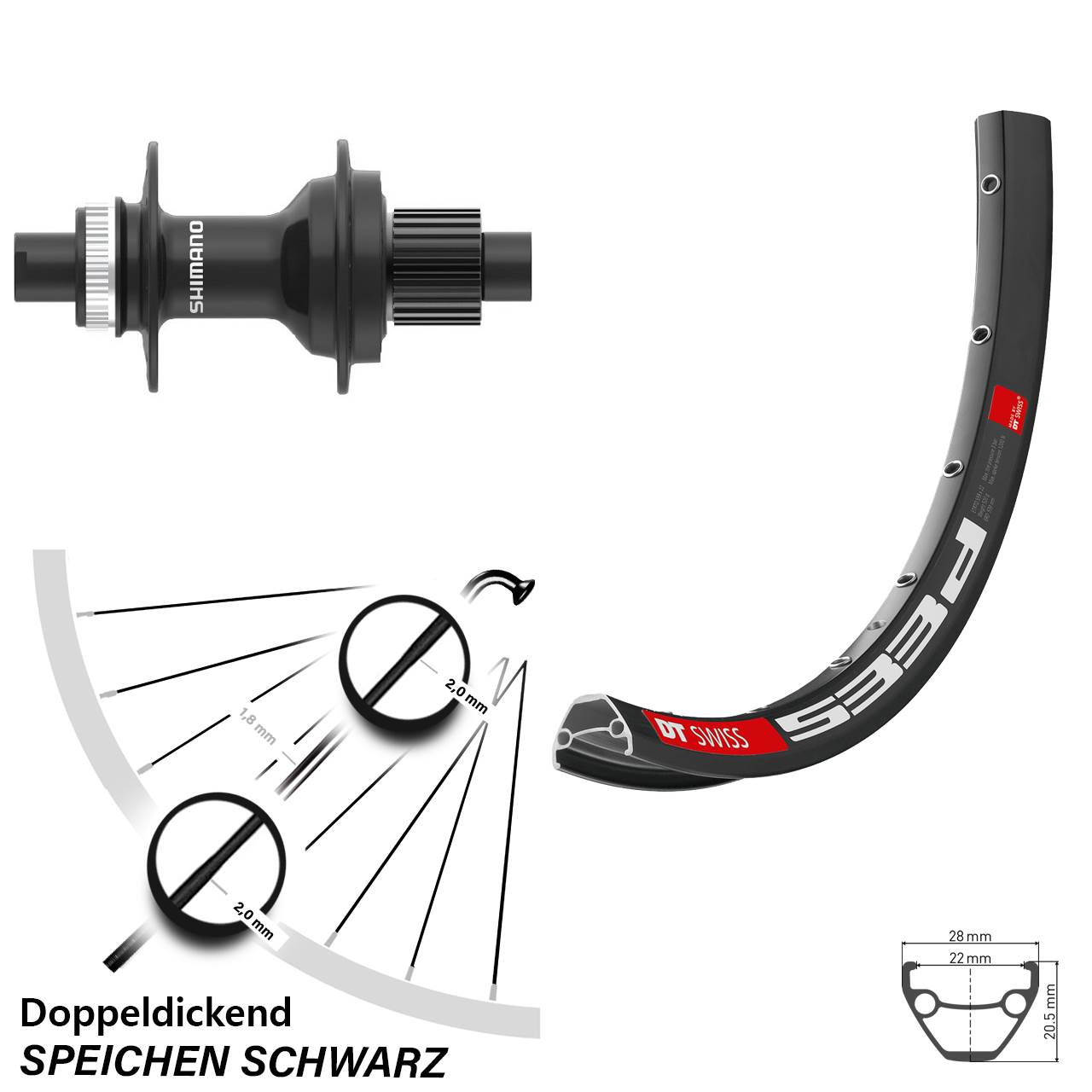 Centerlock Hinterrad 12x142 29 Zoll DT Swiss 533 D Shimano FH-MT410 Shimano Micro Spline