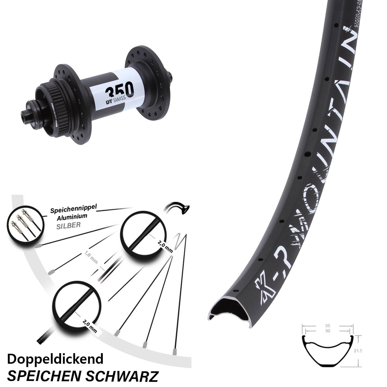 29 Zoll KX-R Mountain DT Swiss 350 Centerlock Vorderrad für Schnellspanner