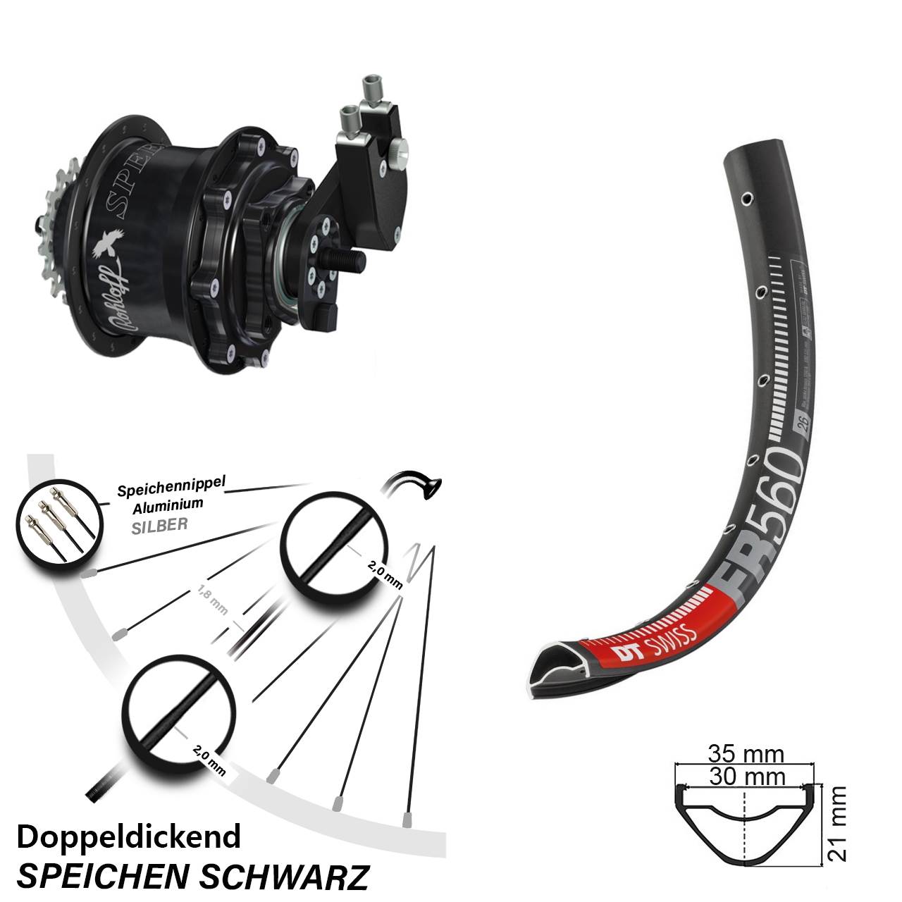 Hinterrad 26 Zoll DT Swiss FR 560 Disc Rohloff Speedhub 500/14 TS DB OEM Tandem schwarz