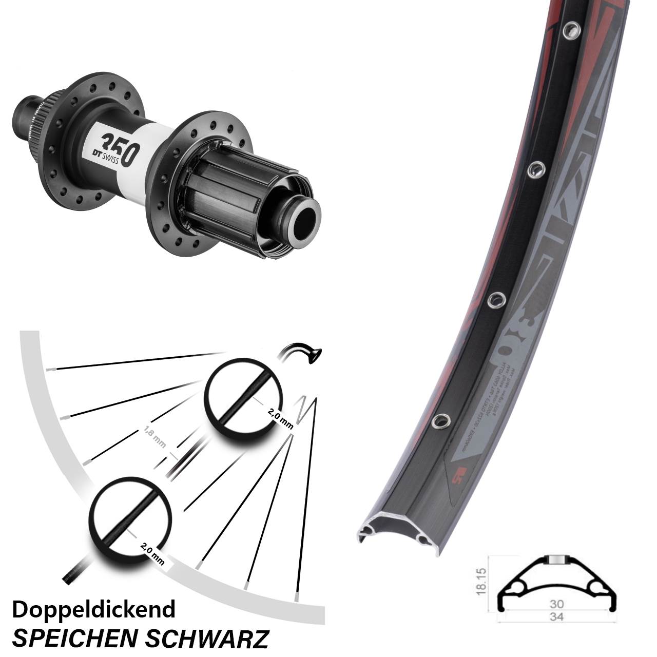 29 Zoll Rodi TRYP 30 DT Swiss 350 Disc Laufrad 12x148 8-11 fach HG