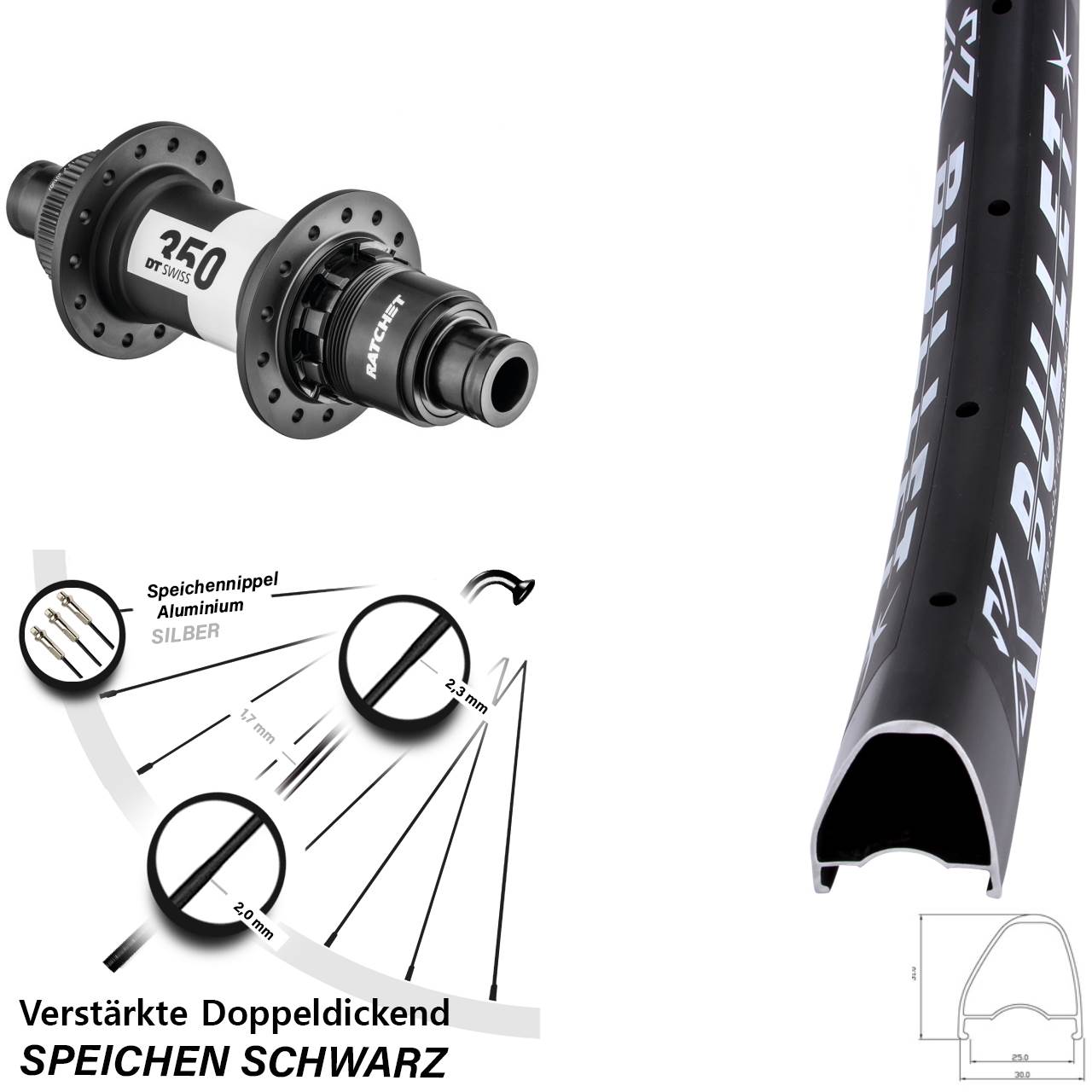 KX Bullet OS DT Swiss 350 29 Zoll Centerlock Hinterrad 12x148 SRAM XD