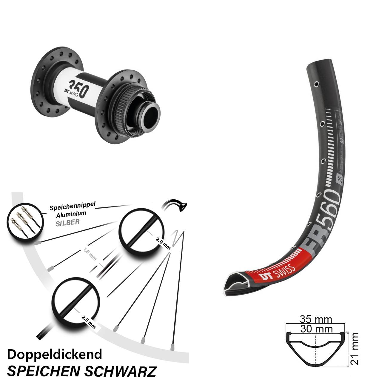 26 Zoll DT Swiss FR560 350 Disc Vorderrad 15x100