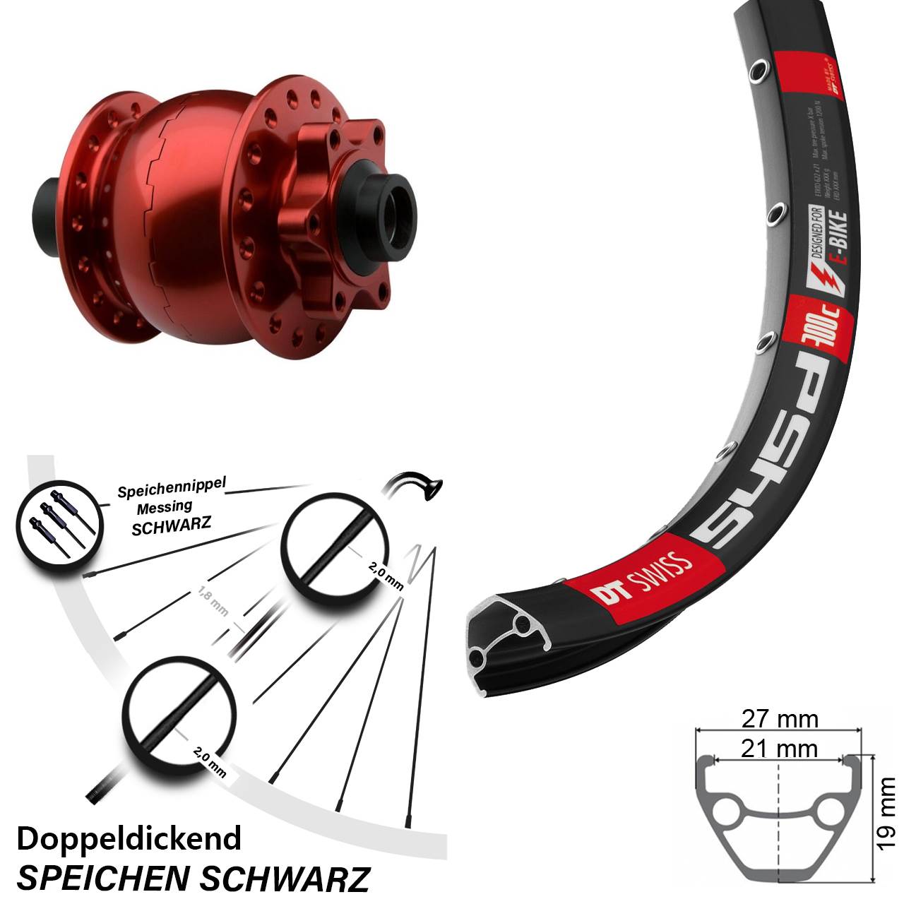 SON 28 rot DT Swiss 545d 26 Zoll Disc Vorderrad mit Nabendynamo 15x100