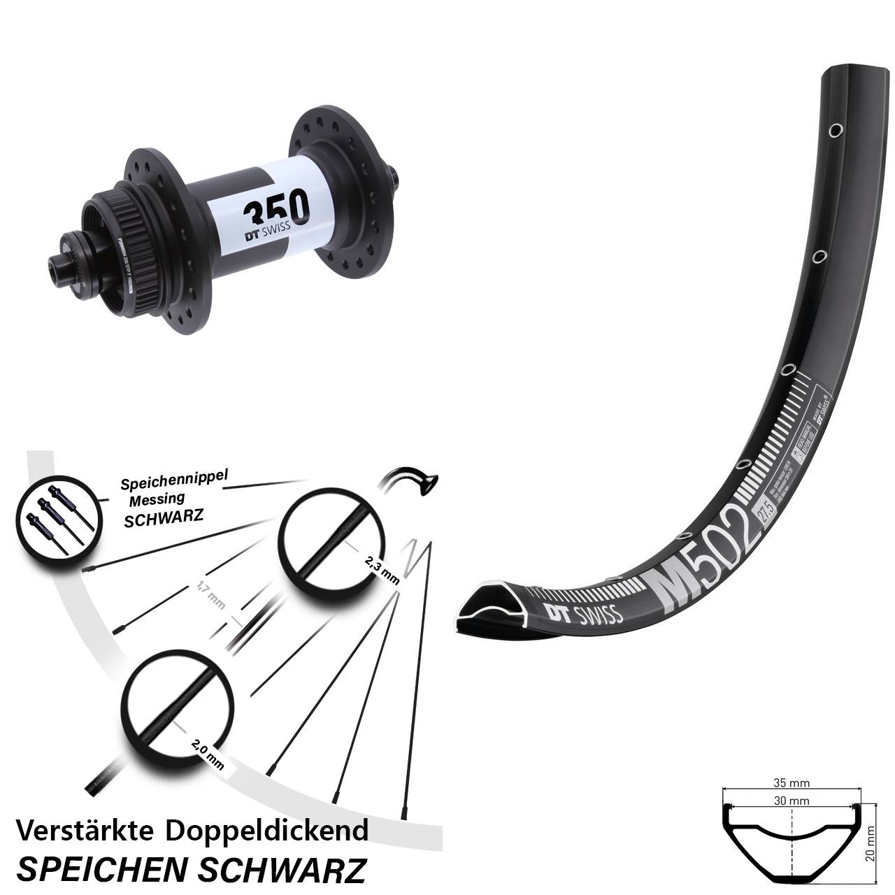 Disc Vorderrad für Schnellspanner 27,5 Zoll DT Swiss M 502-350