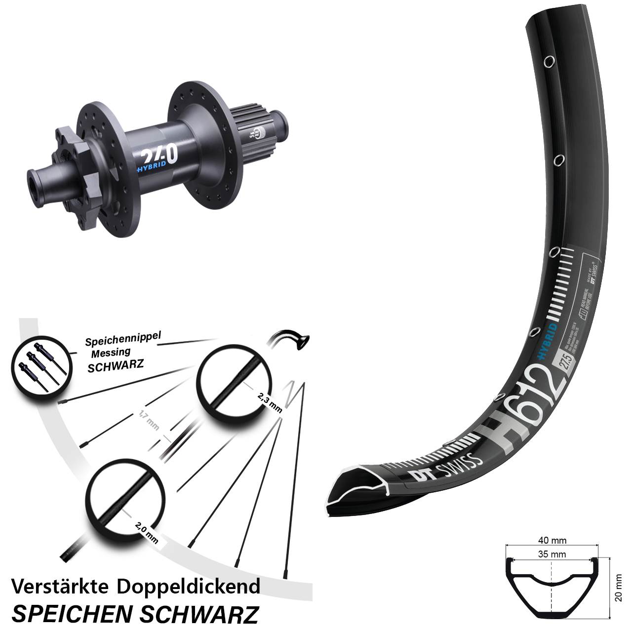27,5 Zoll Hinterrad H 612 DT Swiss 240 Hybrid Boost 12x148 mm Micro Spline 12-fach
