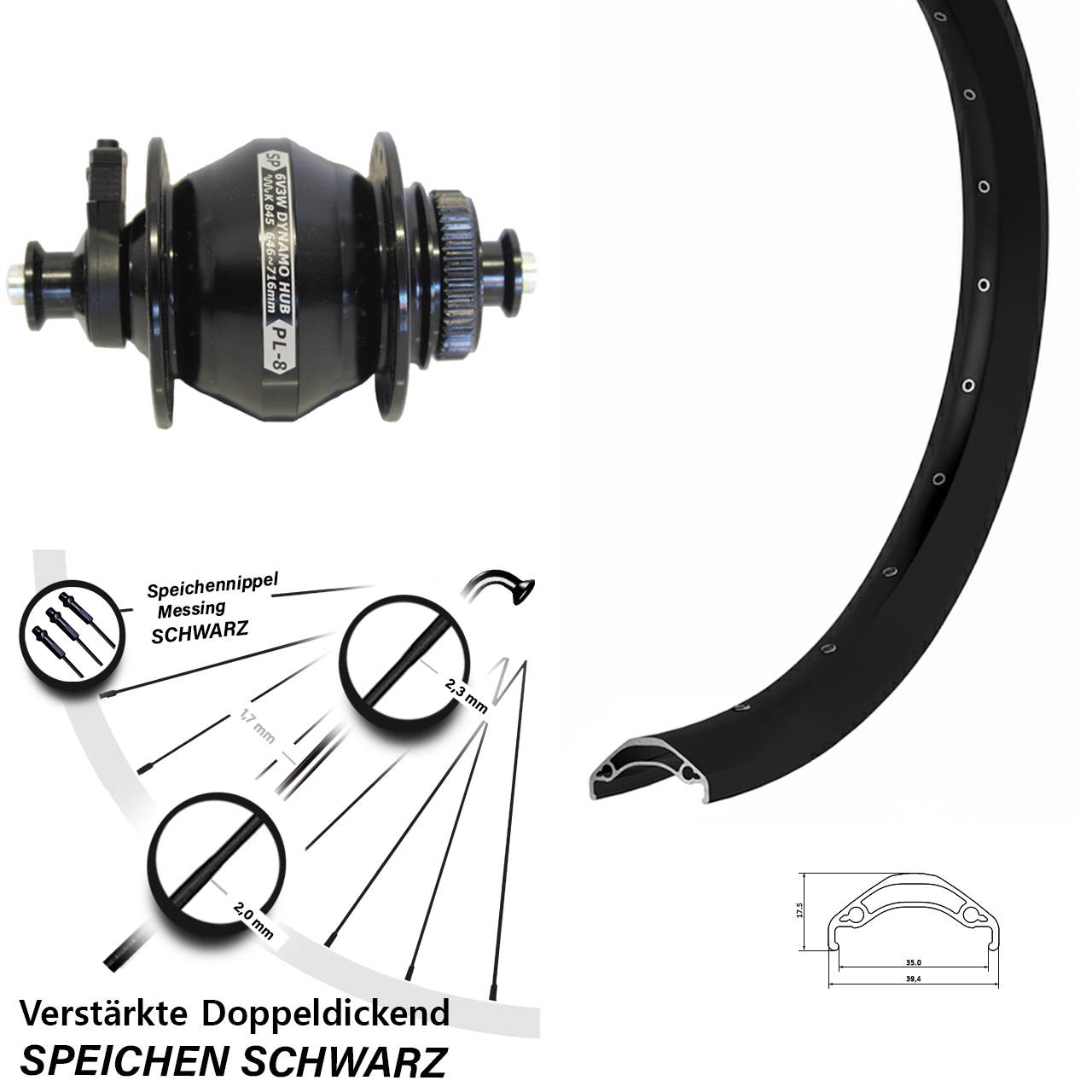 29 Zoll Ryde Disc 35 Shutter Precision PL-8 Dynamo-Vorderrad Centerlock QR