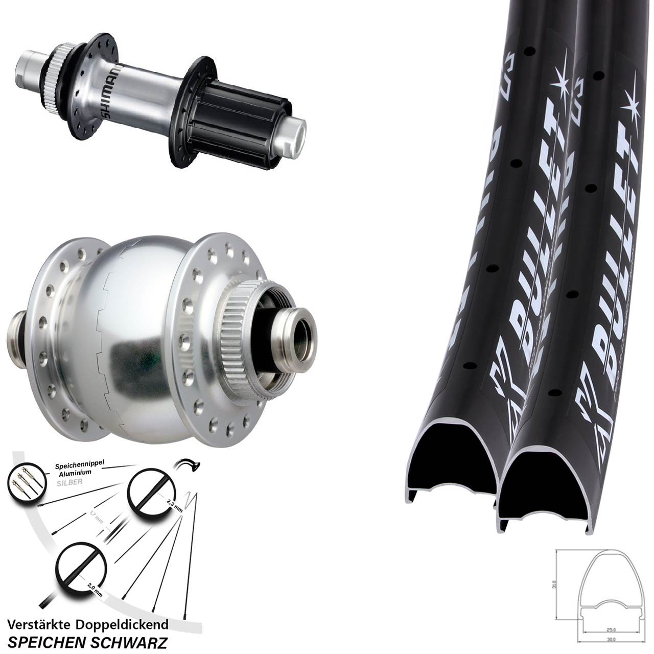 Laufradsatz Disc 29 Zoll KX Bullet OS SON 28 Shimano FH-RS770 8-12 fach 12x100/142