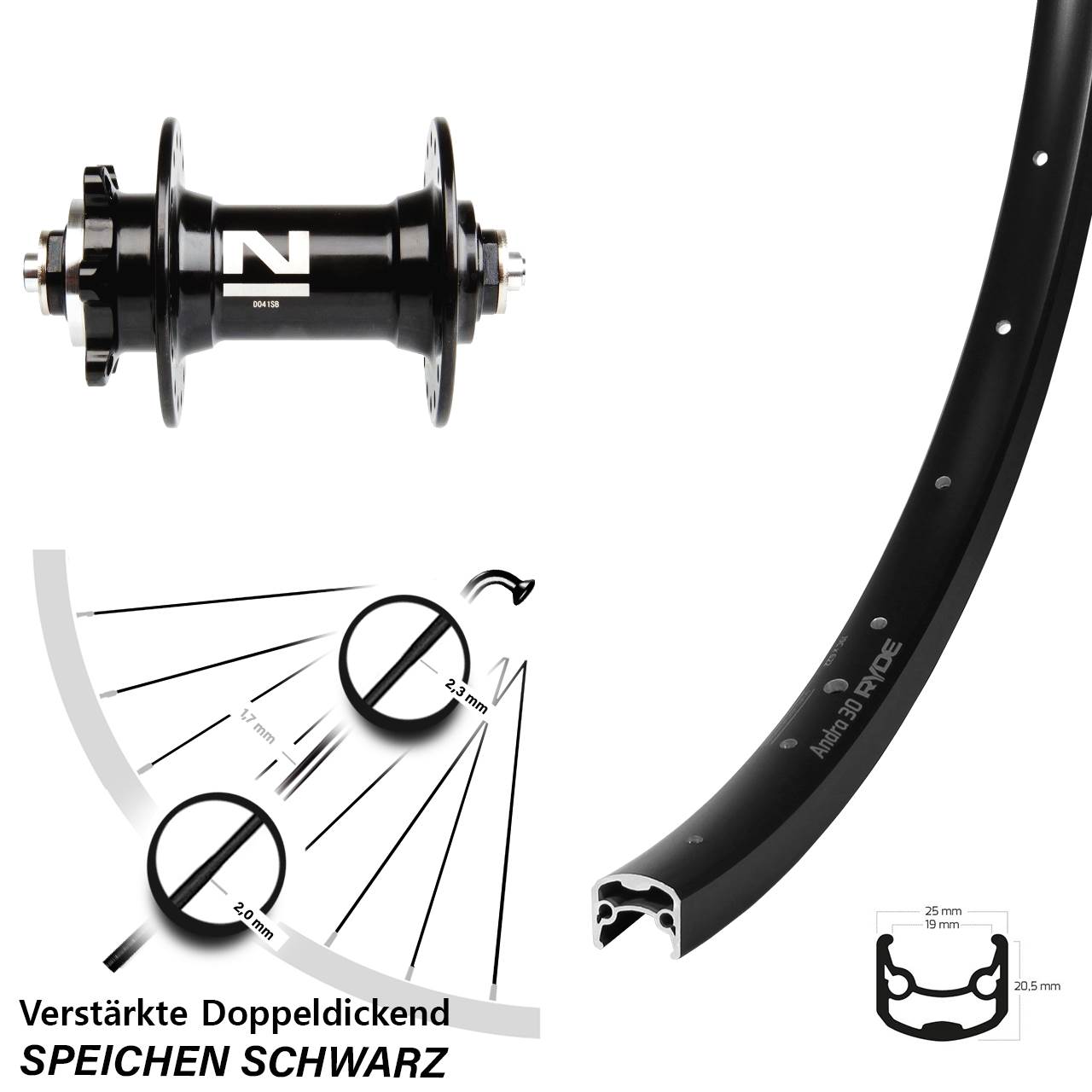 29 Zoll Ryde Andra 30 Disc Novatec D-041 6-Loch Vorderrad QR