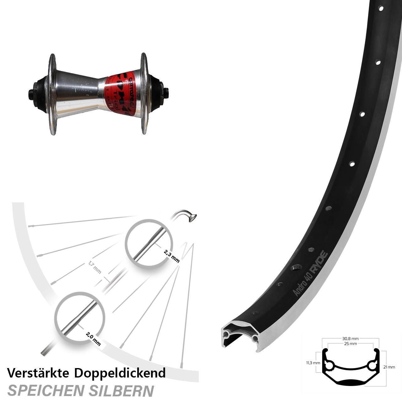 28 Zoll Ryde Andra 40 Formula Conic Vorderrad für Schnellspanner