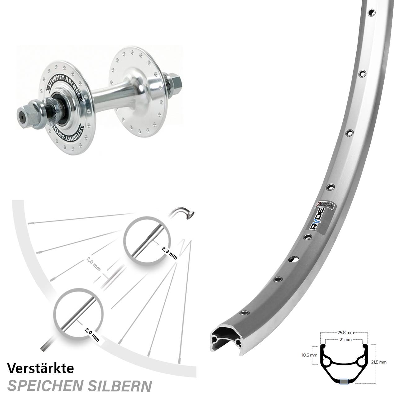 Laufrad 27,5 Zoll Ryde ZAC 421 Sturmey Archer HBT30-F Vollachse