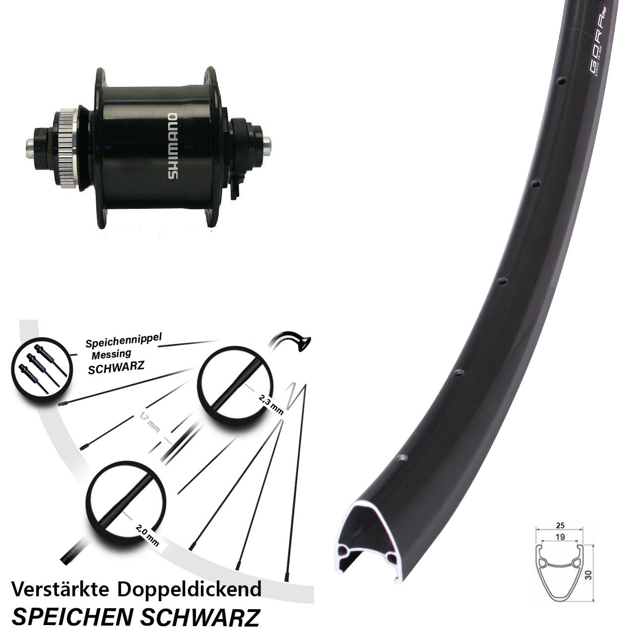 Gora Plus Shimano DH-UR700-3D 28 Zoll Disc Laufrad mit Nabendynamo QR