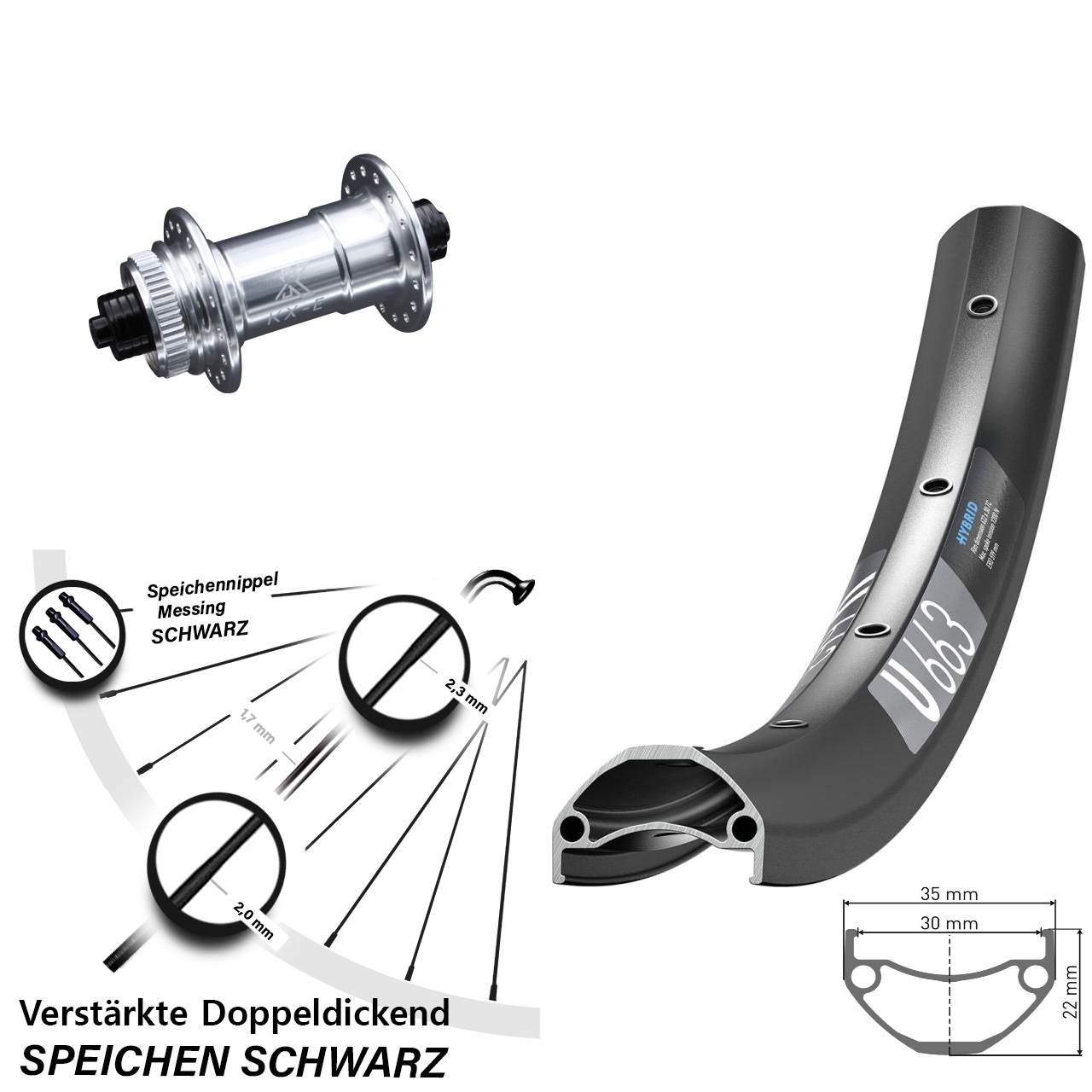 27,5 Zoll DT Swiss U 663 KX-E Vorderrad Centerlock für Schnellspanner