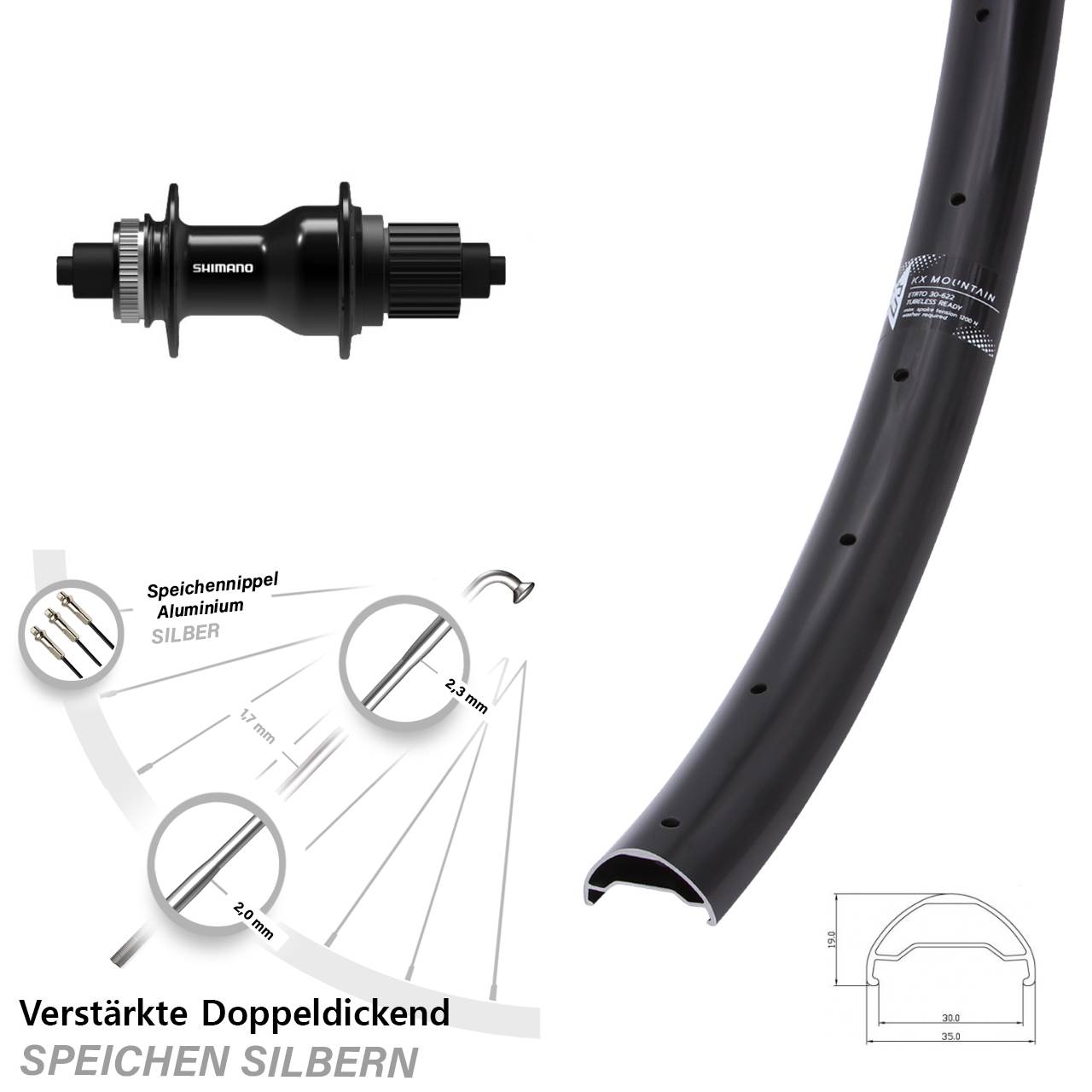 KX Mountain Shimano FH-QC500-MS 29 Zoll Disc Laufrad für Schnellspanner Micro Spline