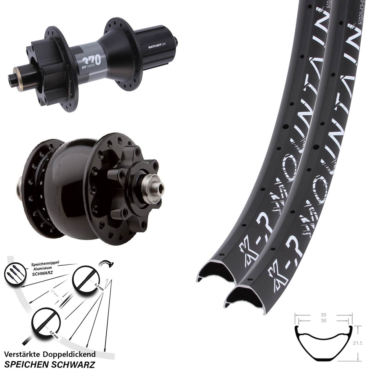 KX R Mountain DT Swiss 370 SON 28 6-Loch Laufradsatz 27,5/29 Zoll QR 8-11 fach schwarz