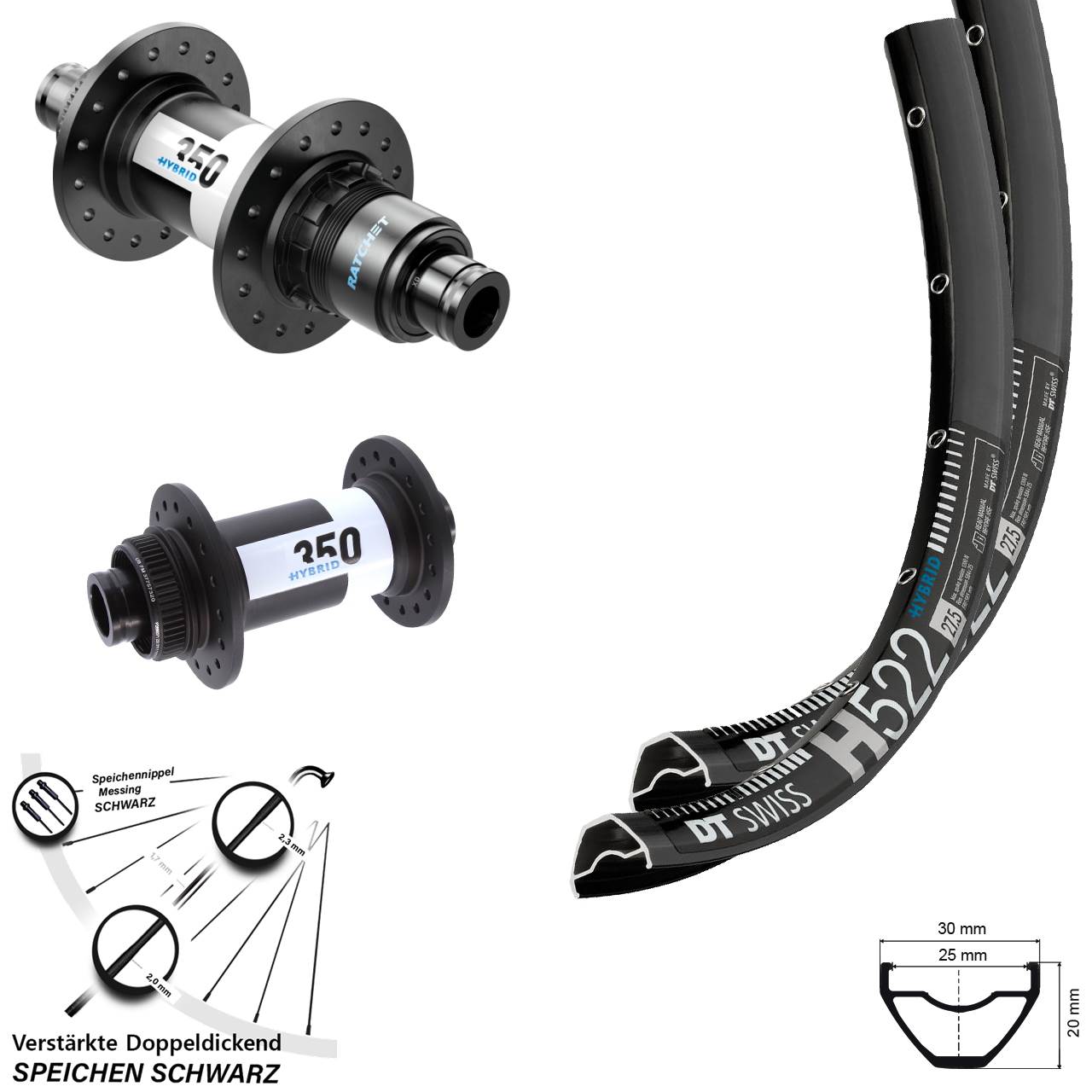 Disc Laufrad-Satz 28 Zoll DT Swiss H522 350 Hybrid XD 15x110 12x148