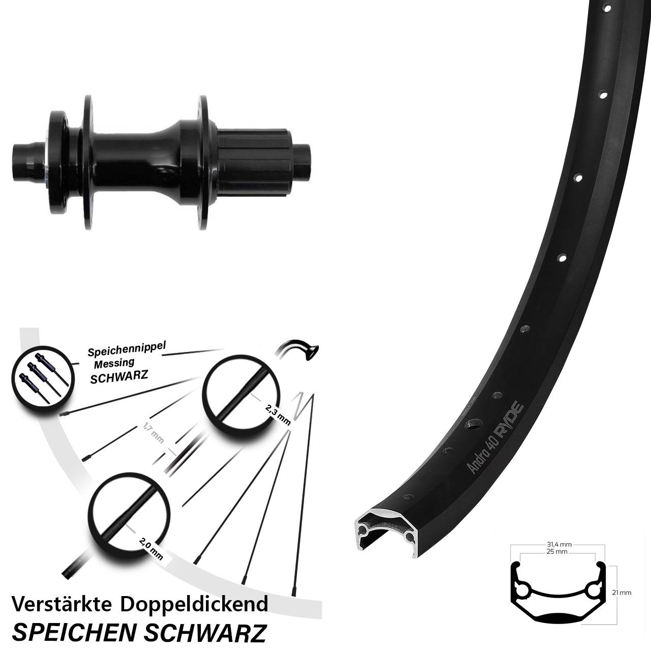 6-Loch Hinterrad 12x148 650B Ryde Andra 40 Fastace 8-12 fach HG
