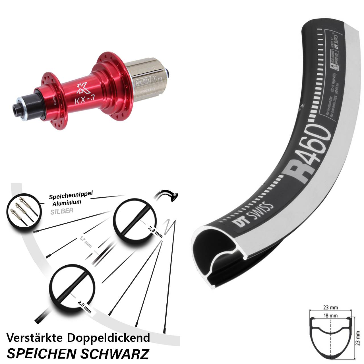 28 Zoll DT Swiss R 460 KX-R rot Hinterrad für Schnellspanner 8-12 fach
