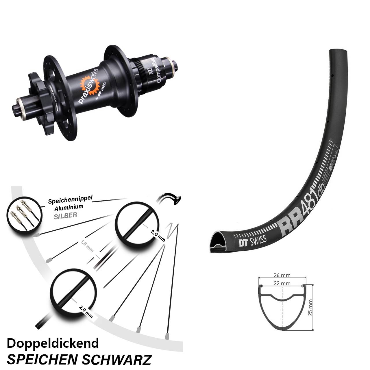 Disc Hinterrad 28 Zoll DT Swiss RR481-350 QR SRAM XD