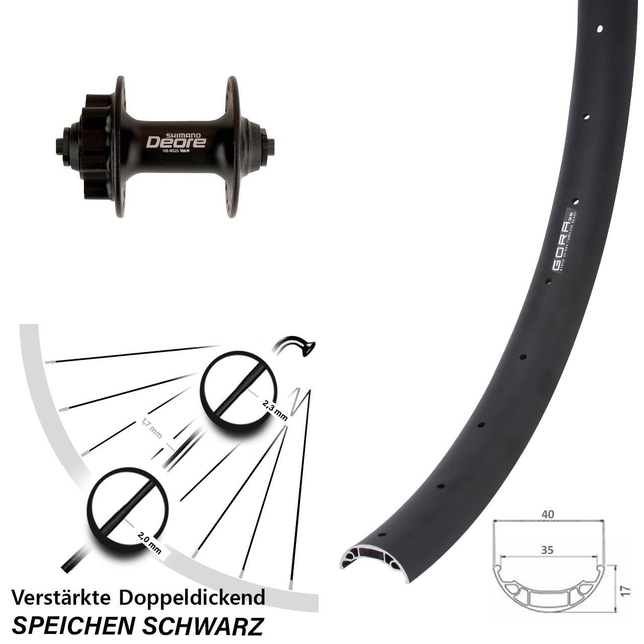 Gora 35 Shimano Deore HB-M525 27,5 Zoll 6-Loch Vorderrad QR
