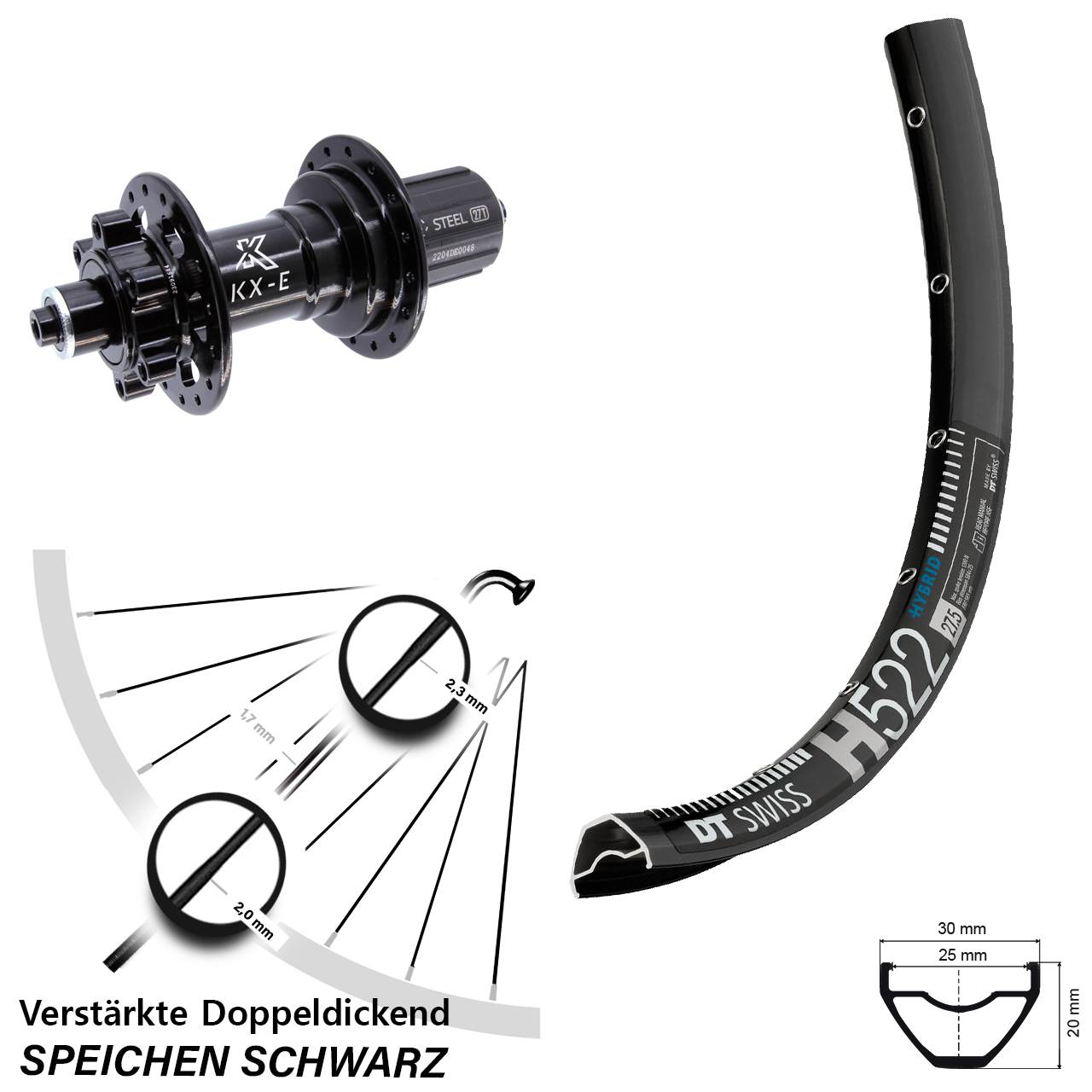 Disc Laufrad 28 Zoll DT Swiss H 522 KX-E Heavy Duty 8-12 fach HG QR Boost