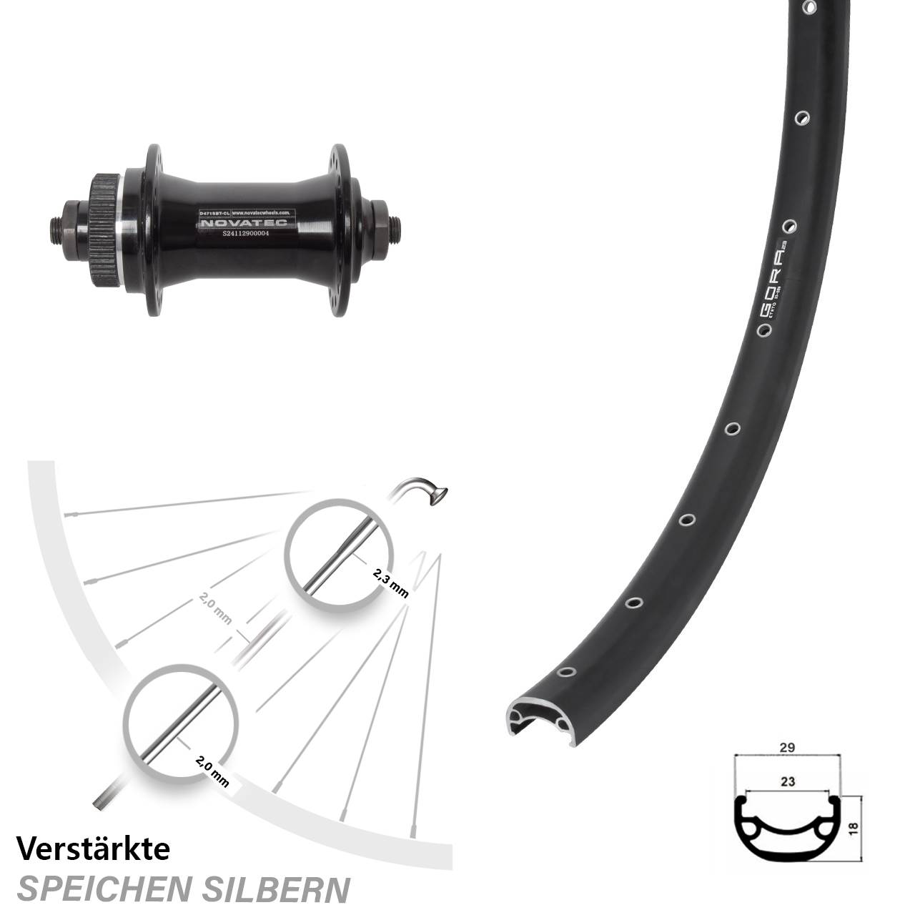 Disc Vorderrad 28-29 Zoll Gora 23 Novatec D471 QR