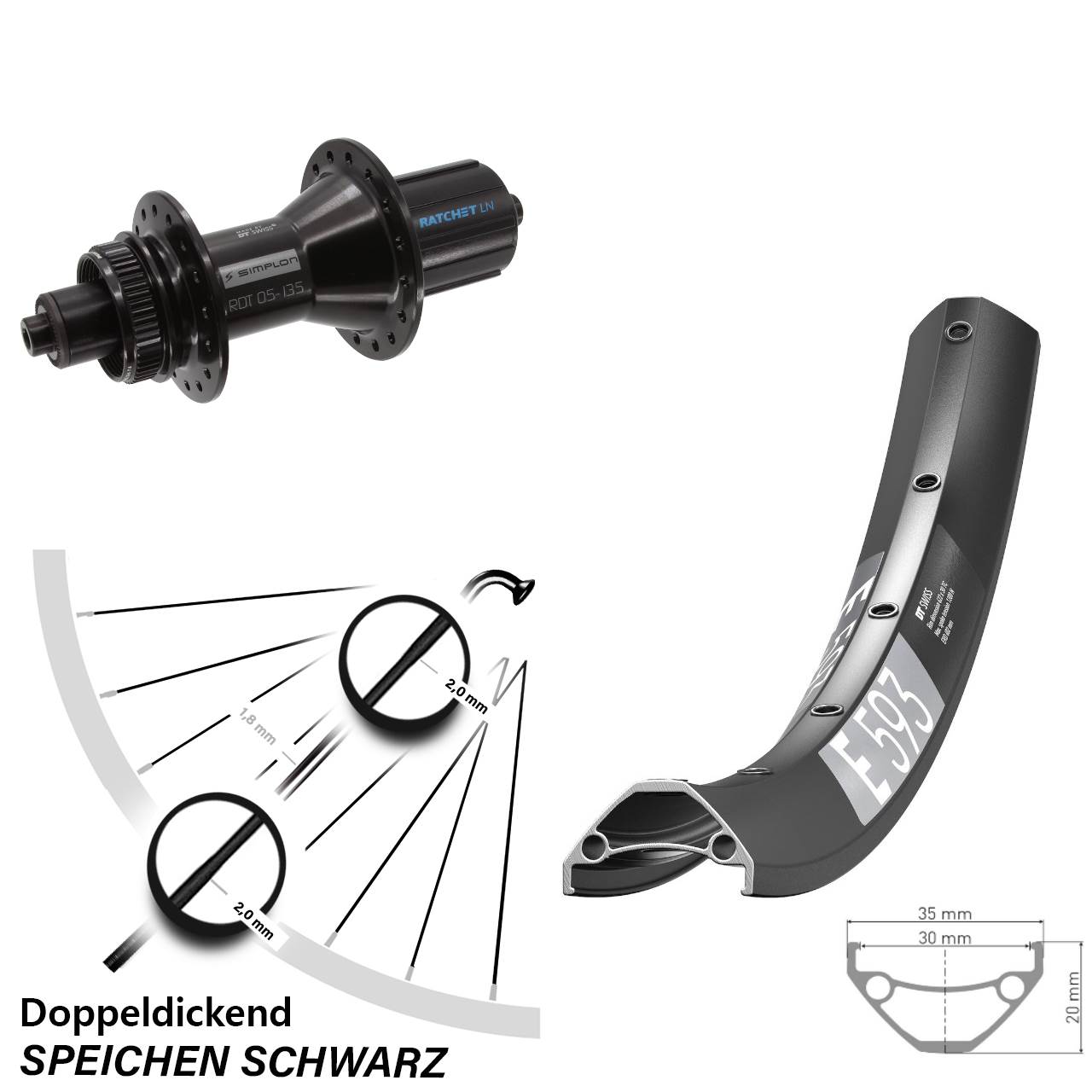 Hinterrad Centerlock 27,5 Zoll DT Swiss E 593-370 Hybrid 8-11 fach QR