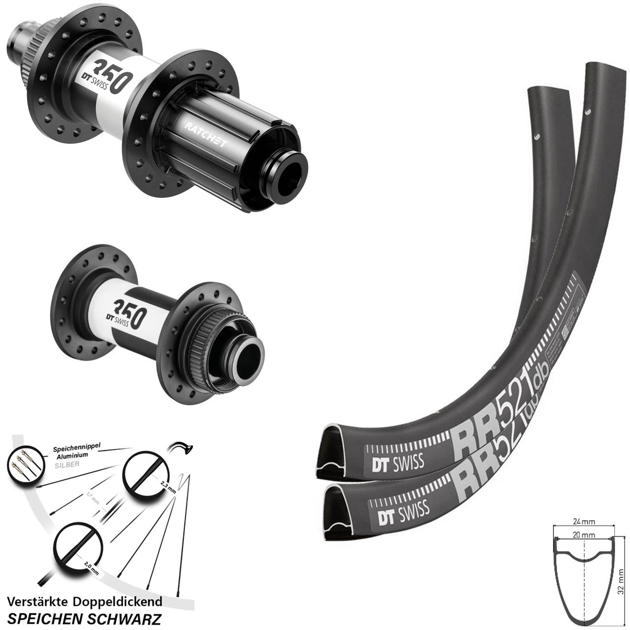 DT Swiss RR 521-350 28 Zoll Disc Laufrad-Satz 15x100 12x142 11-12 fach