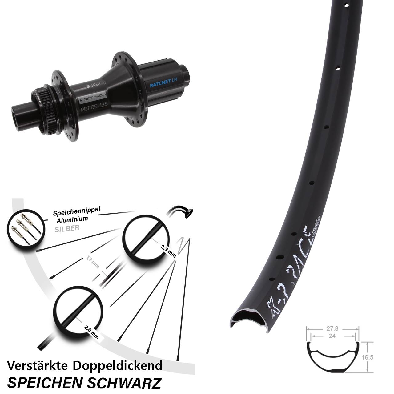 29 Zoll KX-R Race DT Swiss 370 Hybrid Disc Hinterrad 12x142 8-11 fach HG