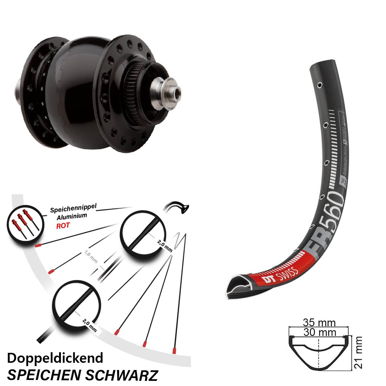 Centerlock Dynamo-Vorderrad für Schnellspanner 26 Zoll DT Swiss FR560 SON delux