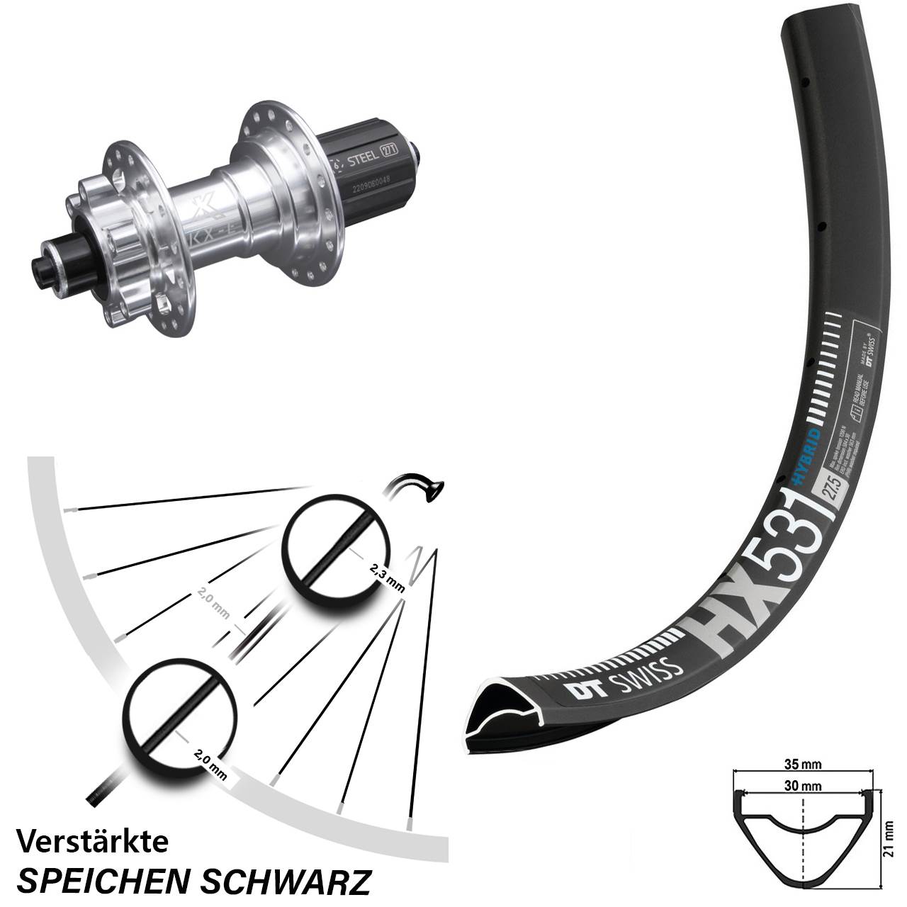 29 Zoll DT Swiss HX 531 KX-E Disc Hinterrad QR 8-12 fach