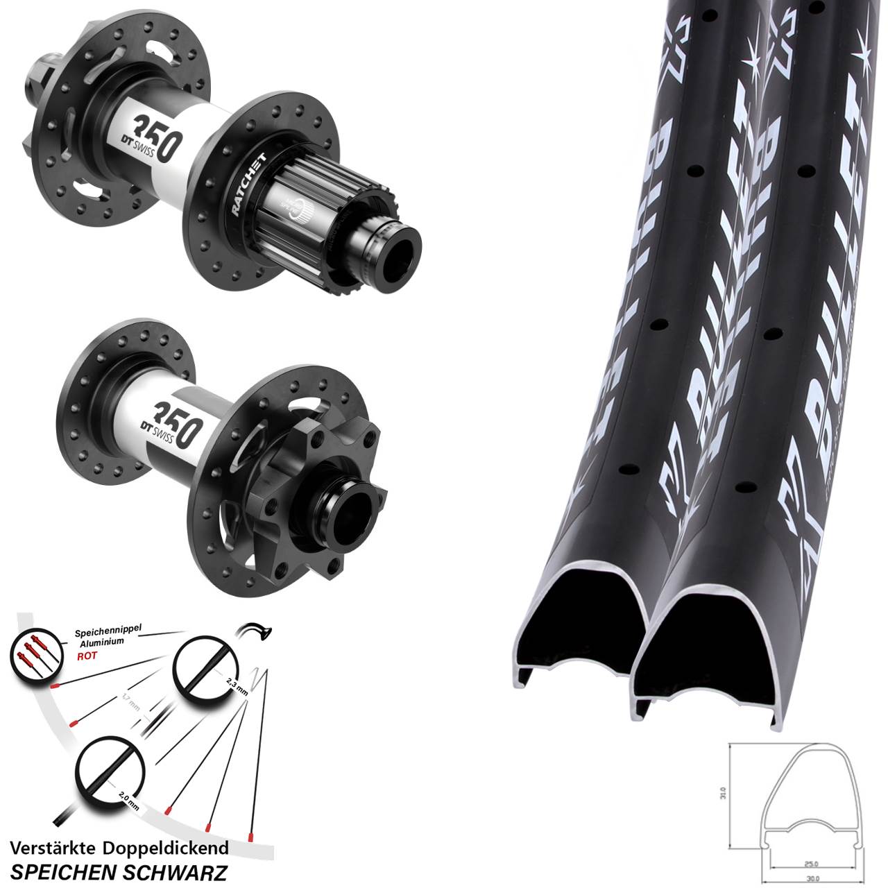 Disc Laufradsatz 28-29 Zoll KX Bullet OS DT Swiss 350 Micro Spline 15x110 12x148 Boost