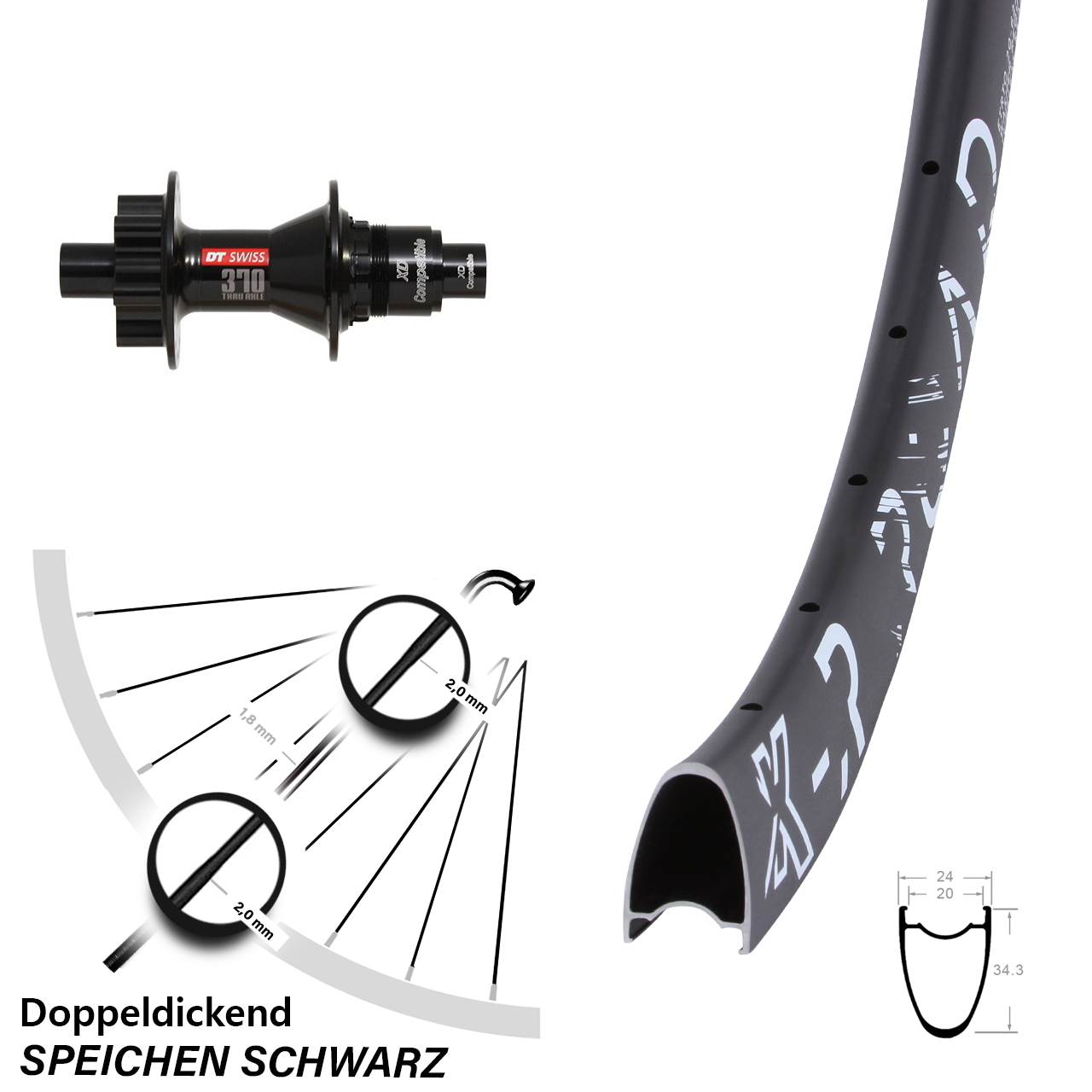 Disc Laufrad 12x142 28 Zoll KX-R Road DT Swiss 370 XD