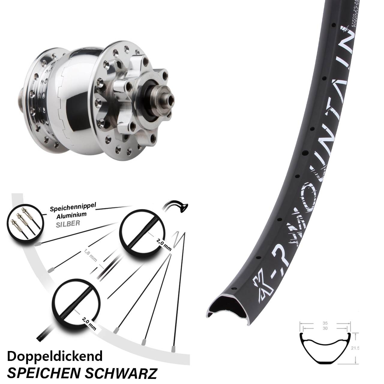 Disc Vorderrad mit Nabendynamo 29 Zoll KX-R Mountain SON 28 poliert für Schnellspanner