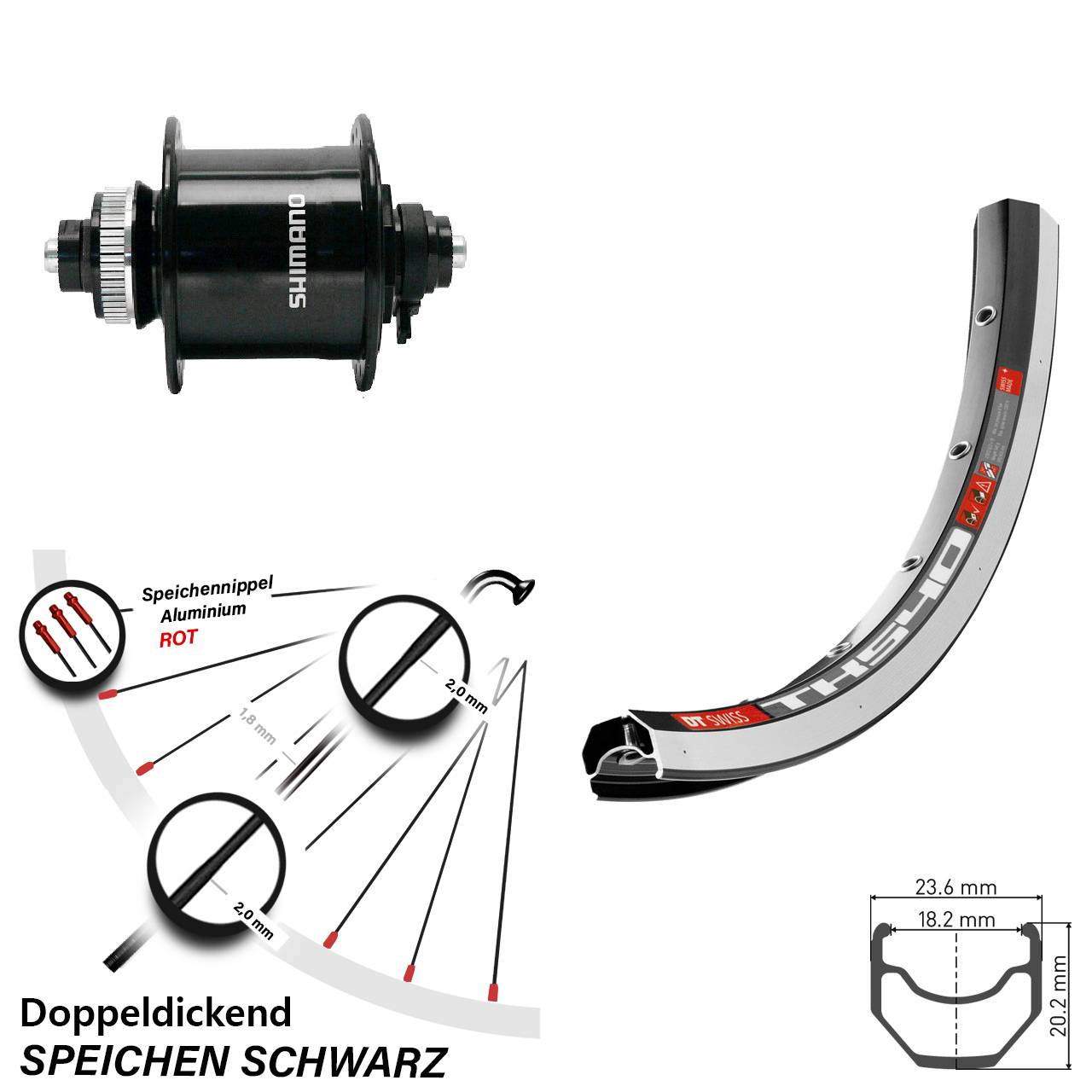Shimano DH-UR700 DT Swiss TK540 28 Zoll Vorderrad
